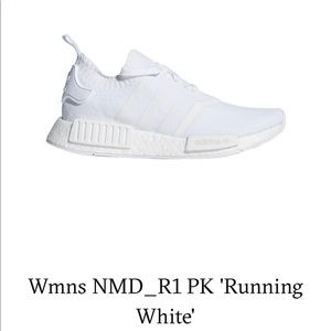 Adidas NMD R1 Primeknit white sneakers, size 7